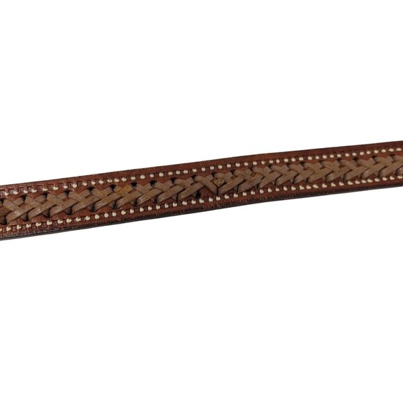 Vtg Handmade Cognac Braided Tooled Western Leather Belt 28\